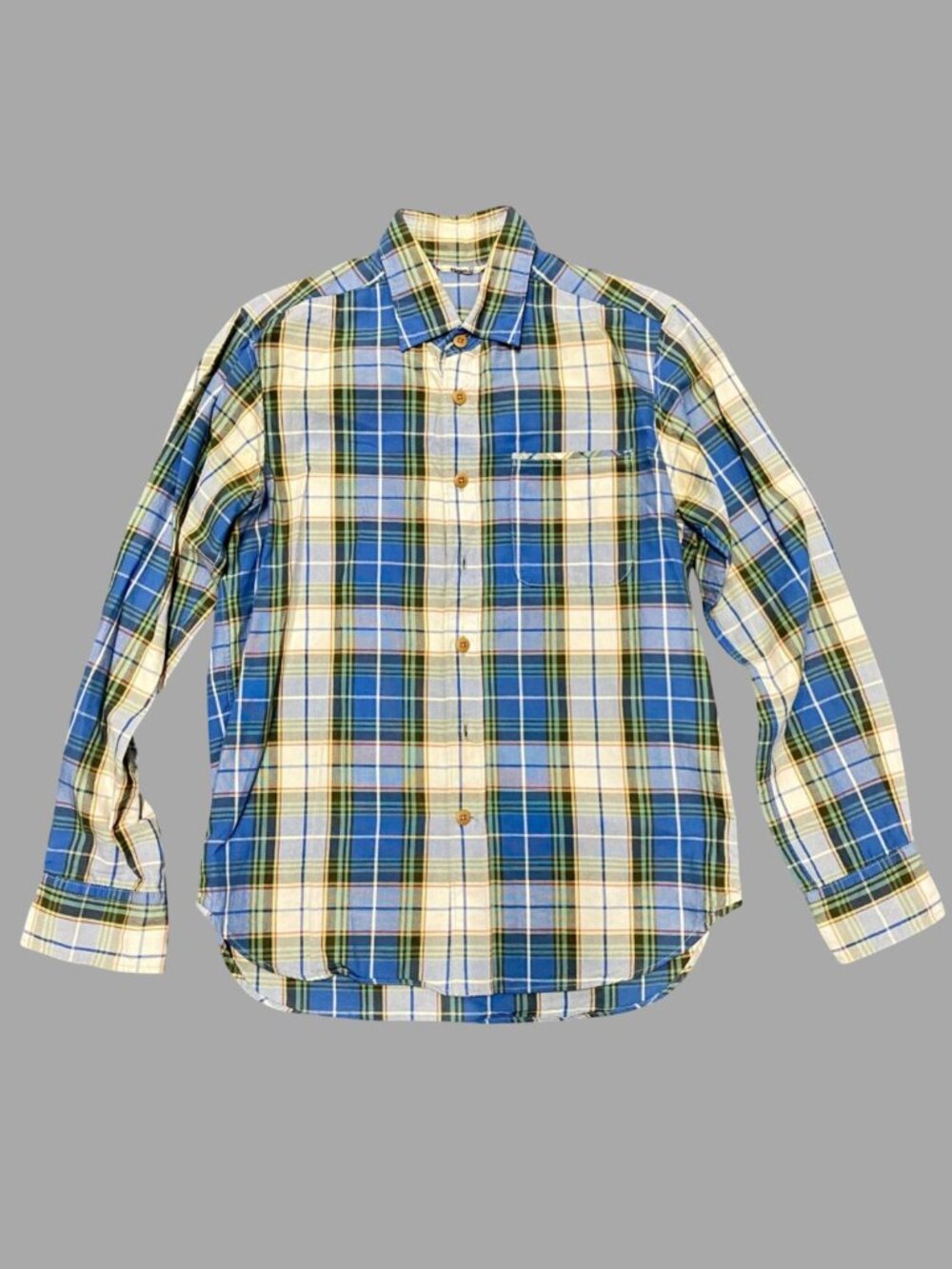 45RPM 45R Blue Yellow Plaid Cotton Button Up Shirt Sz JP 1 US S Japan